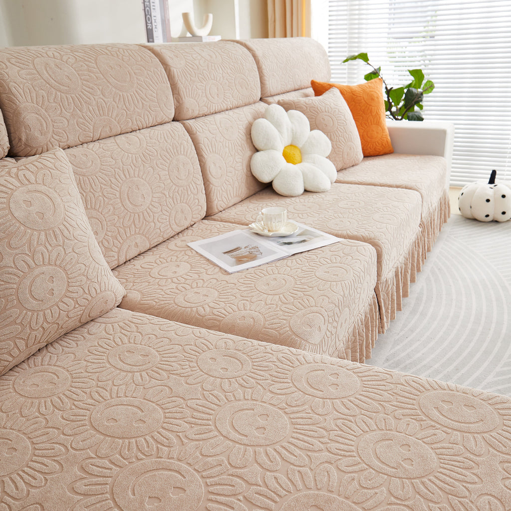 Sofa Seat Cover, Sunflower Patterned Elastic Skirted Couch Cushion Covers for 1/2/3/4-Seater Sofas