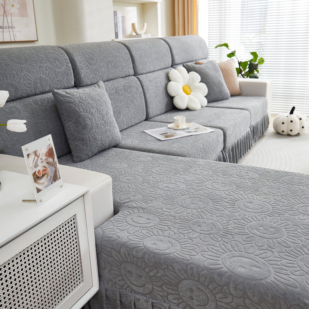 Sofa Seat Cover, Sunflower Patterned Elastic Skirted Couch Cushion Covers for 1/2/3/4-Seater Sofas