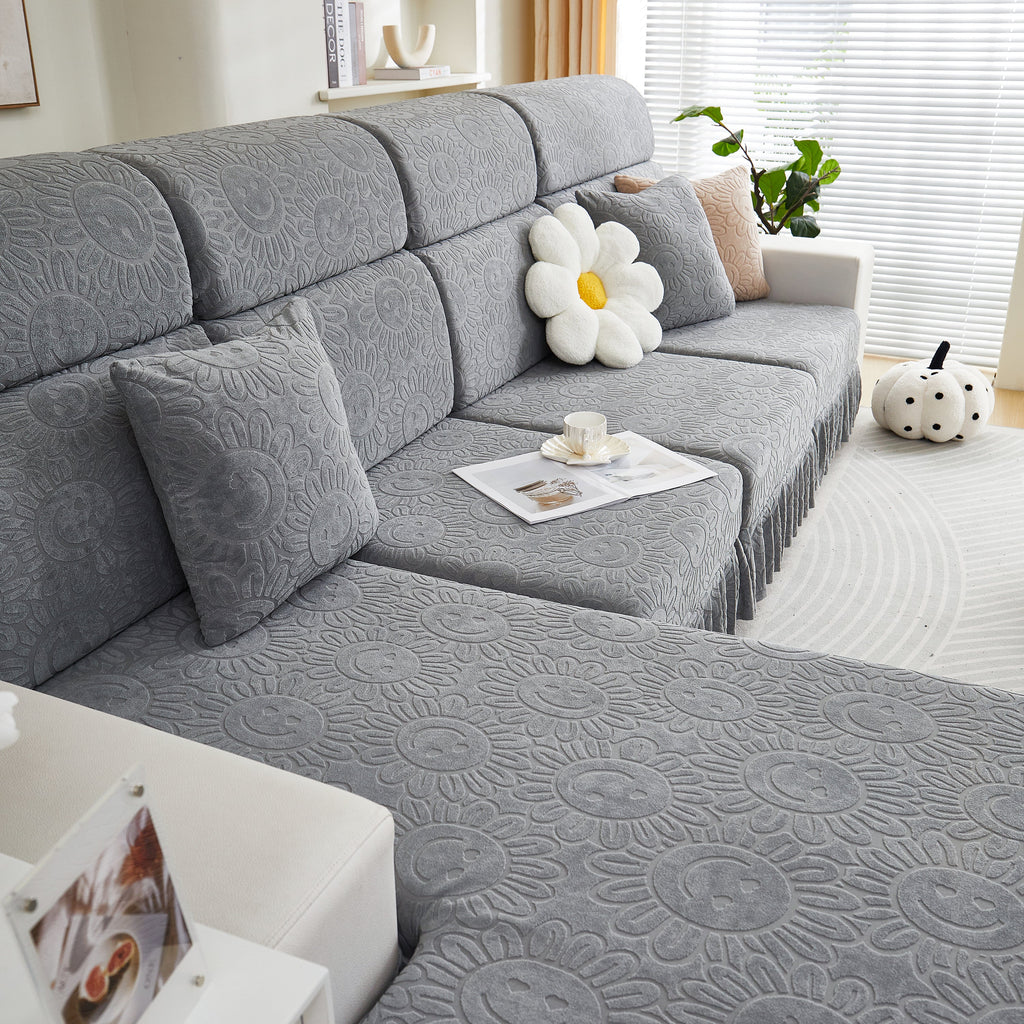 Sofa Seat Cover, Sunflower Patterned Elastic Skirted Couch Cushion Covers for 1/2/3/4-Seater Sofas