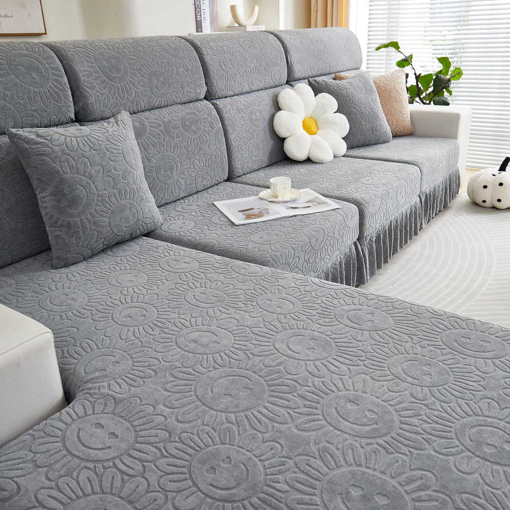 Sofa Seat Cover, Sunflower Patterned Elastic Skirted Couch Cushion Covers for 1/2/3/4-Seater Sofas