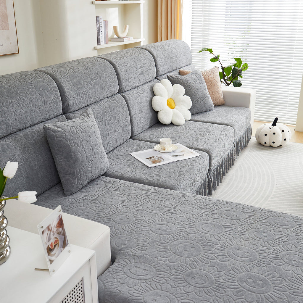 Sofa Seat Cover, Sunflower Patterned Elastic Skirted Couch Cushion Covers for 1/2/3/4-Seater Sofas