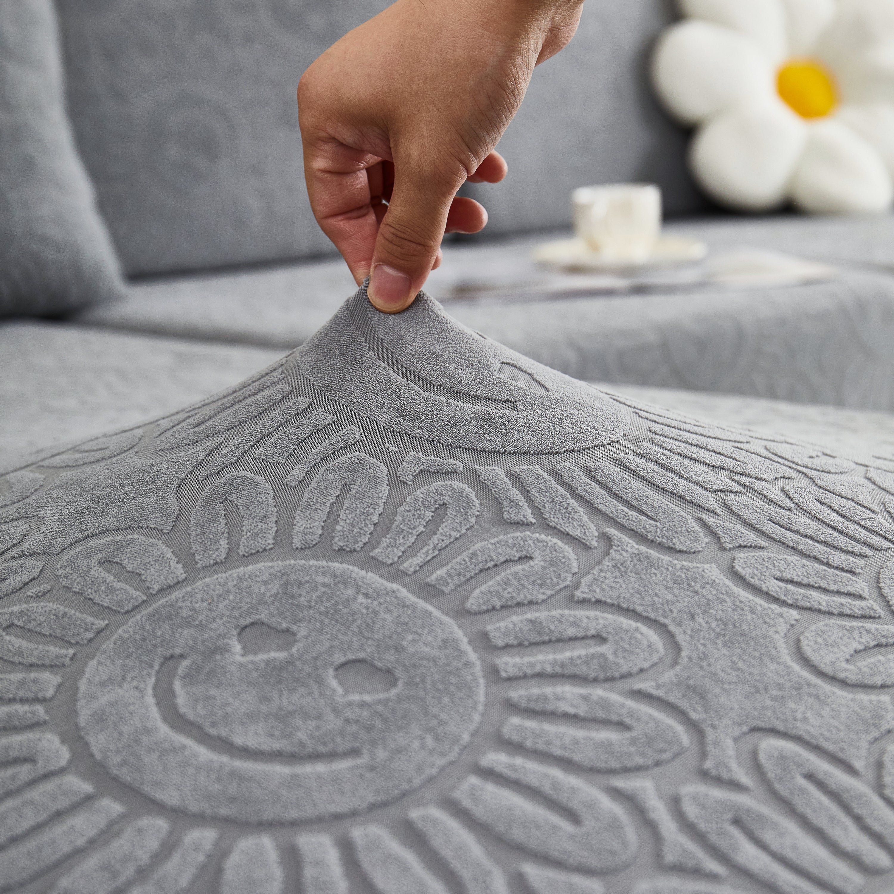 Sofa Seat Cover, Sunflower Patterned Elastic Skirted Couch Cushion Covers for 1/2/3/4-Seater Sofas
