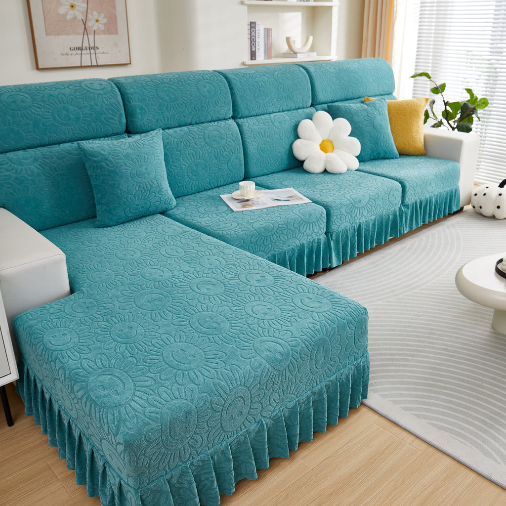Sofa Seat Cover, Sunflower Patterned Elastic Skirted Couch Cushion Covers for 1/2/3/4-Seater Sofas