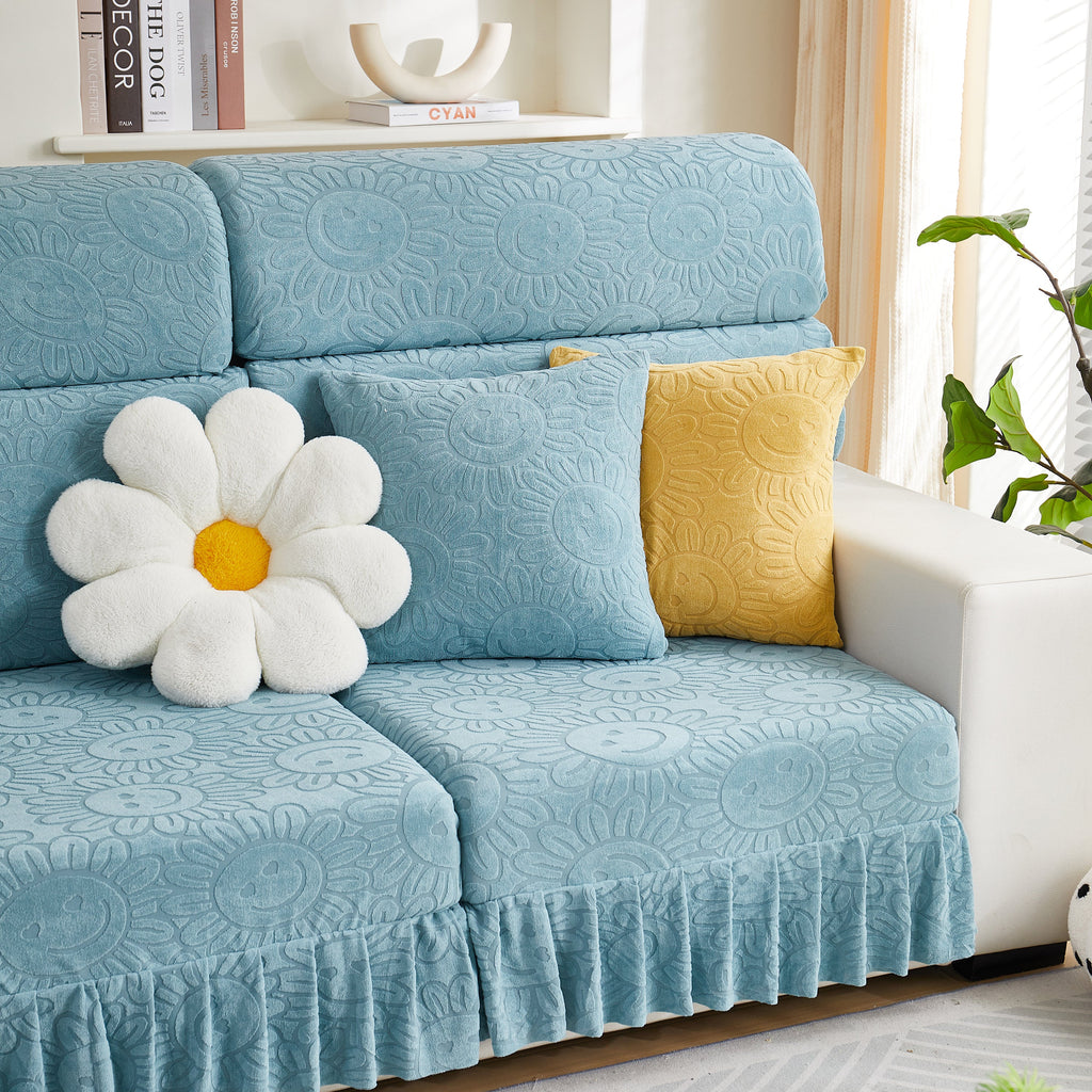 Sofa Seat Cover, Sunflower Patterned Elastic Skirted Couch Cushion Covers for 1/2/3/4-Seater Sofas