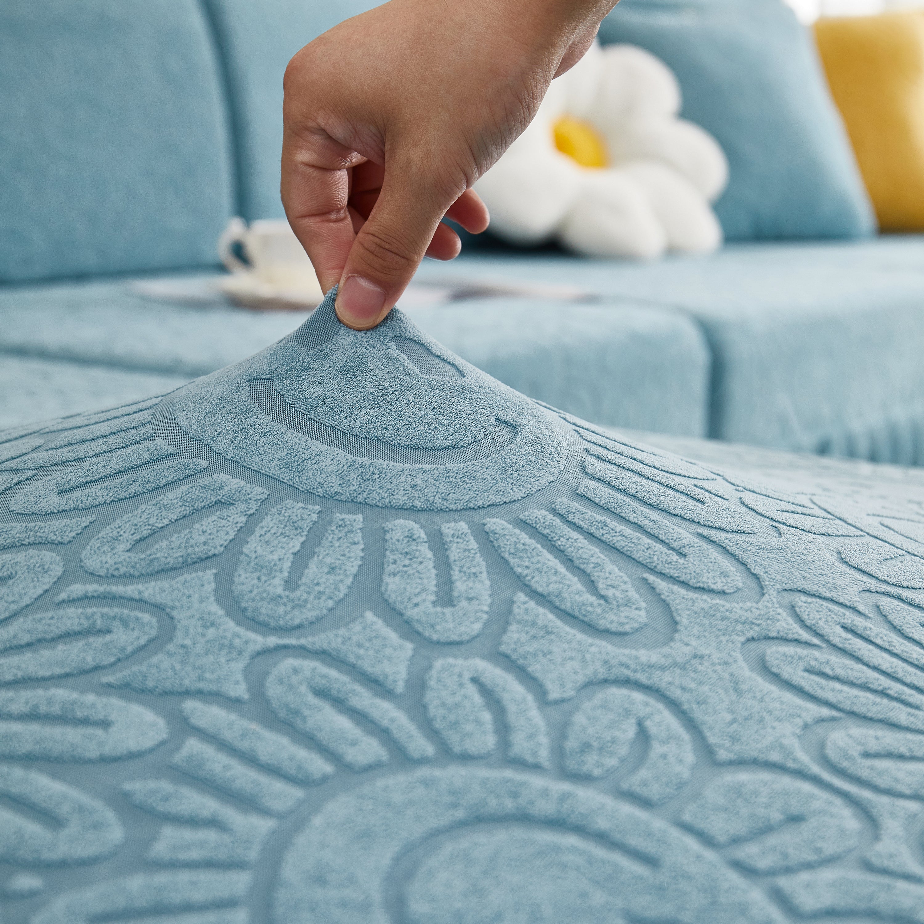 Sofa Seat Cover, Sunflower Patterned Elastic Skirted Couch Cushion Covers for 1/2/3/4-Seater Sofas