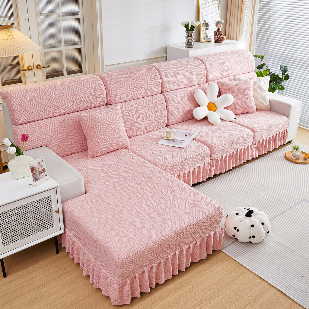 Stretchable Chaise Lounge Sofa Covers and Couch Seat Covers with Skirt for Sectional Couches
