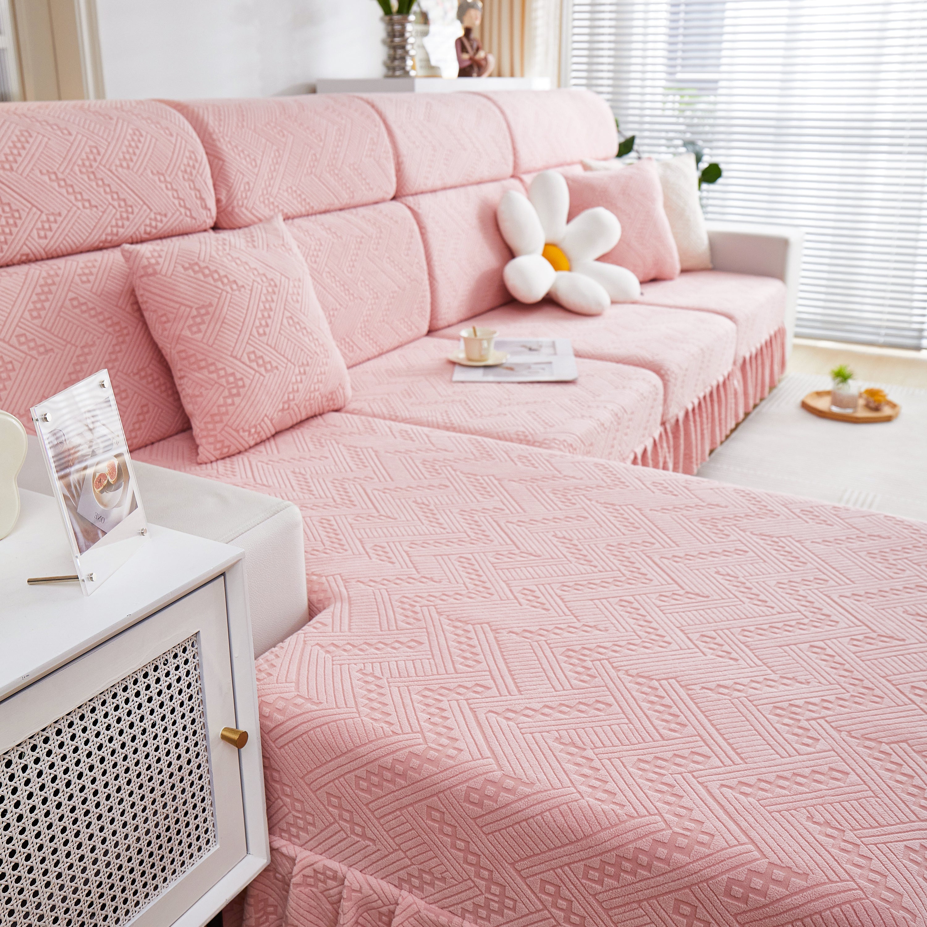 Stretchable Chaise Lounge Sofa Covers and Couch Seat Covers with Skirt for Sectional Couches