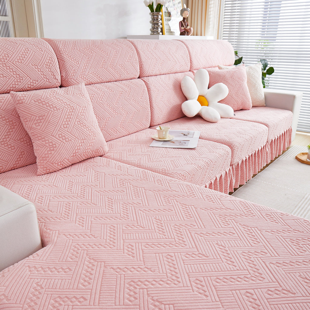 Stretchable Chaise Lounge Sofa Covers and Couch Seat Covers with Skirt for Sectional Couches