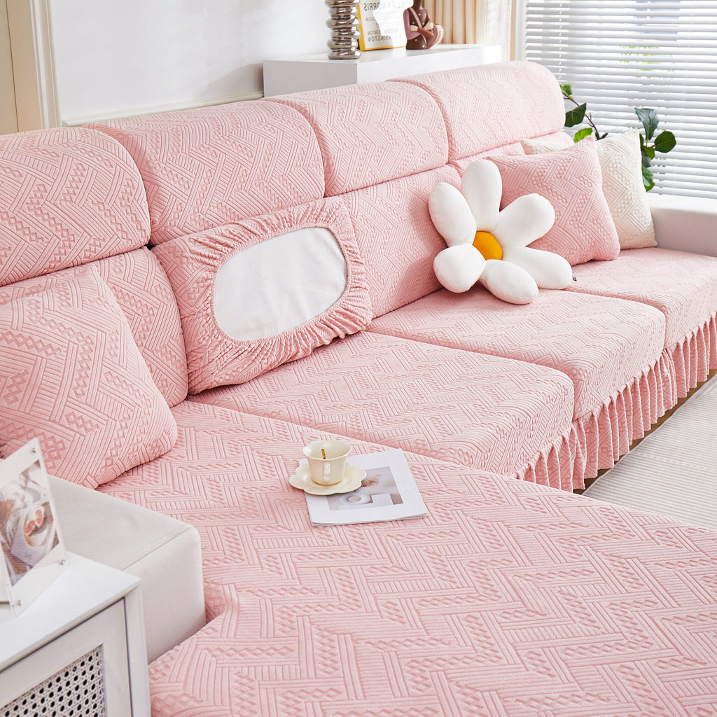 Stretchable Chaise Lounge Sofa Covers and Couch Seat Covers with Skirt for Sectional Couches