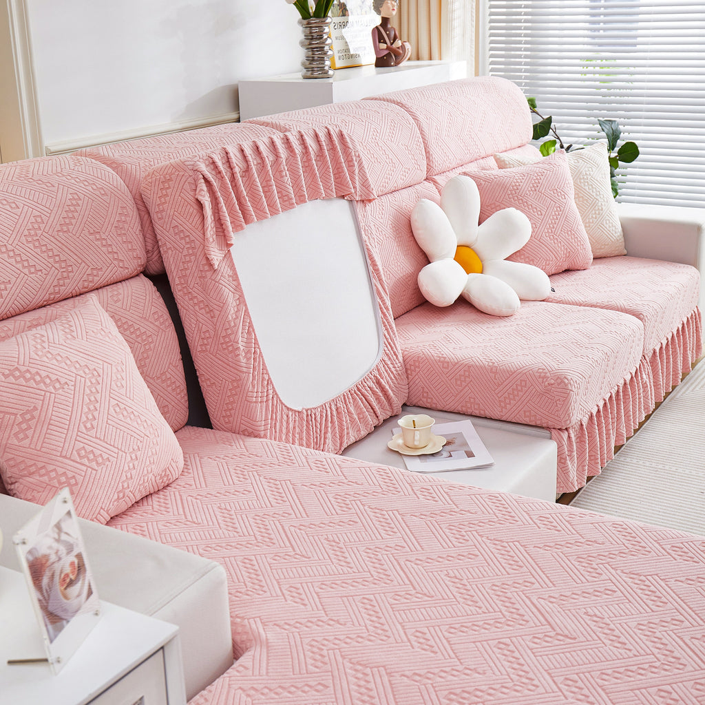 Stretchable Chaise Lounge Sofa Covers and Couch Seat Covers with Skirt for Sectional Couches