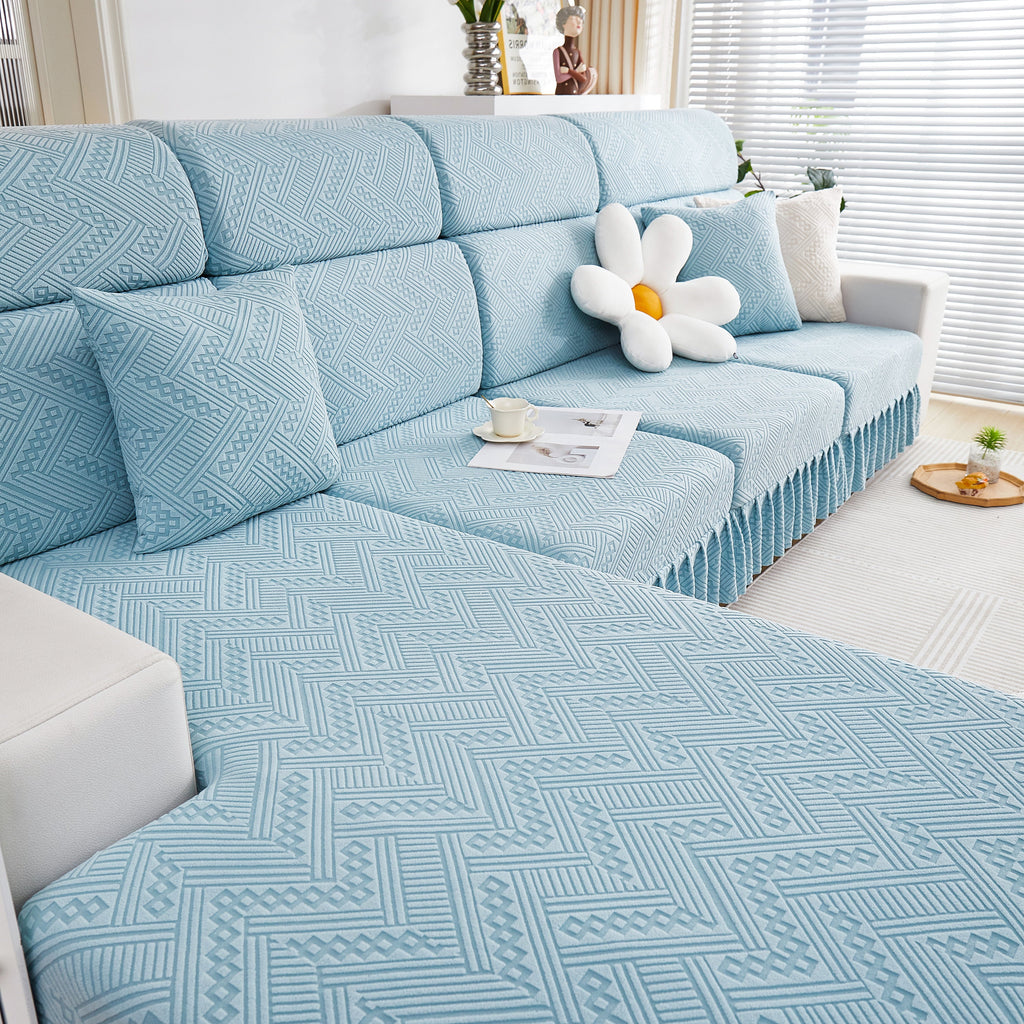 Stretchable Chaise Lounge Sofa Covers and Couch Seat Covers with Skirt for Sectional Couches