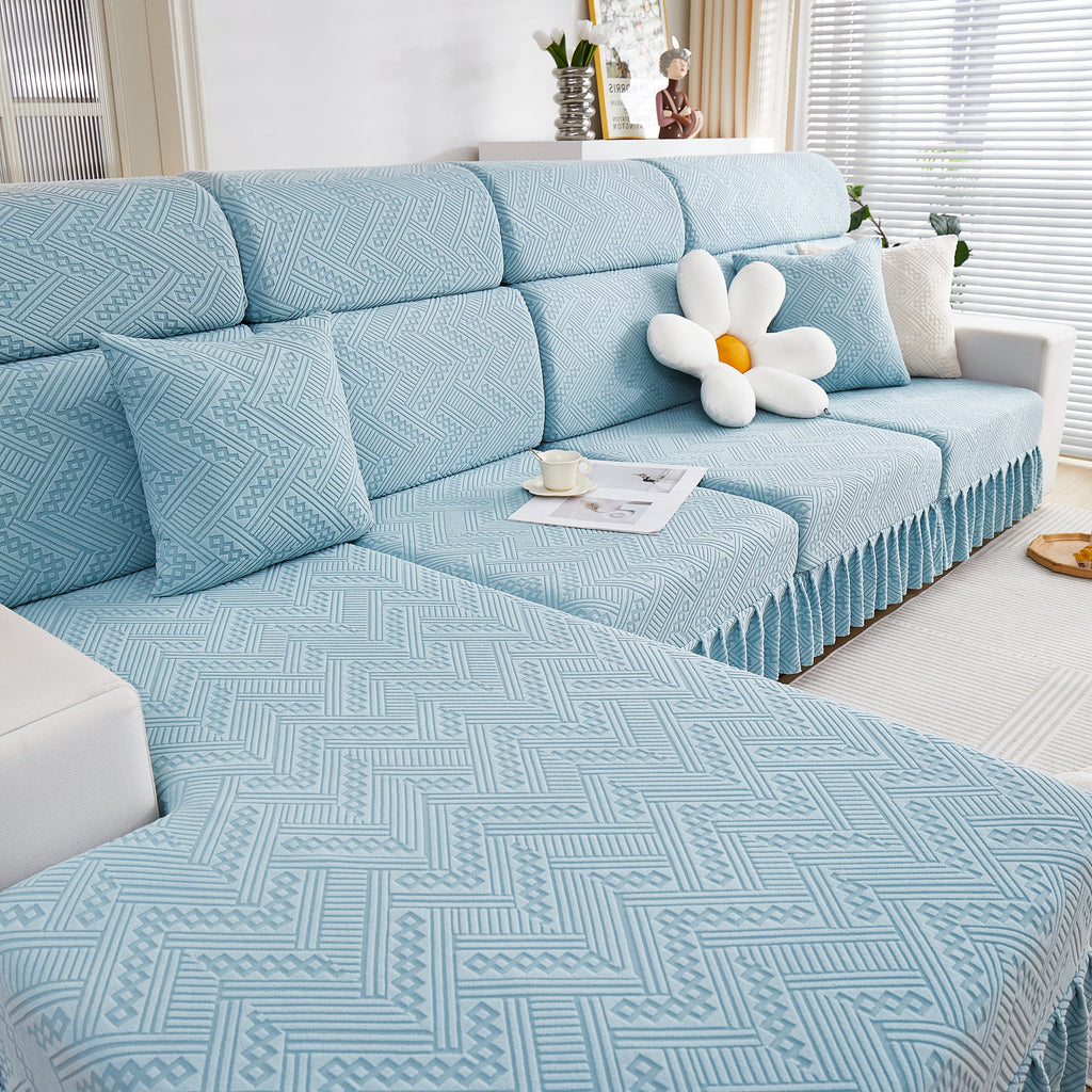 Stretchable Chaise Lounge Sofa Covers and Couch Seat Covers with Skirt for Sectional Couches