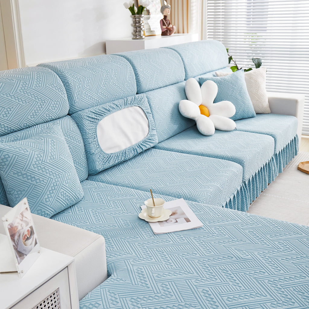 Stretchable Chaise Lounge Sofa Covers and Couch Seat Covers with Skirt for Sectional Couches