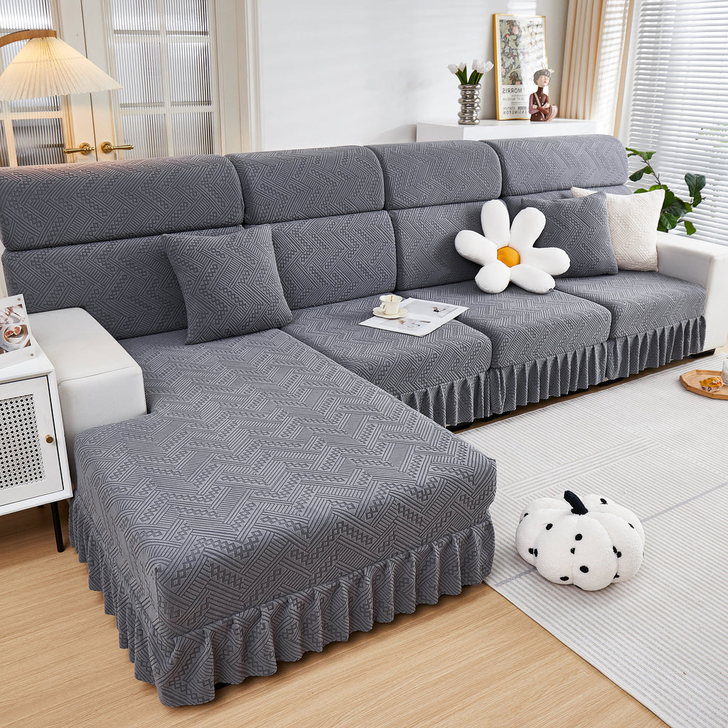 Stretchable Chaise Lounge Sofa Covers and Couch Seat Covers with Skirt for Sectional Couches