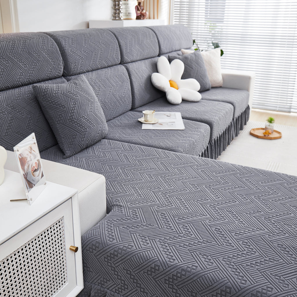 Stretchable Chaise Lounge Sofa Covers and Couch Seat Covers with Skirt for Sectional Couches