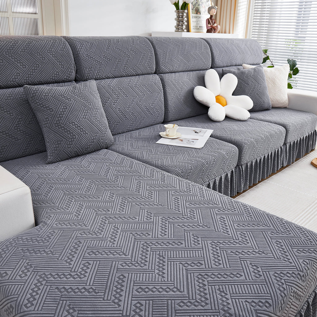 Stretchable Chaise Lounge Sofa Covers and Couch Seat Covers with Skirt for Sectional Couches