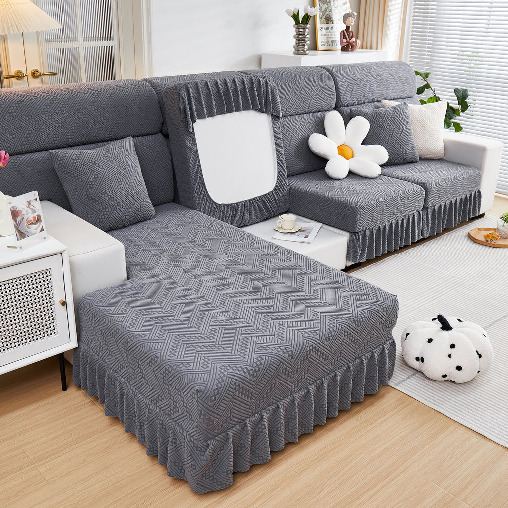 Stretchable Chaise Lounge Sofa Covers and Couch Seat Covers with Skirt for Sectional Couches