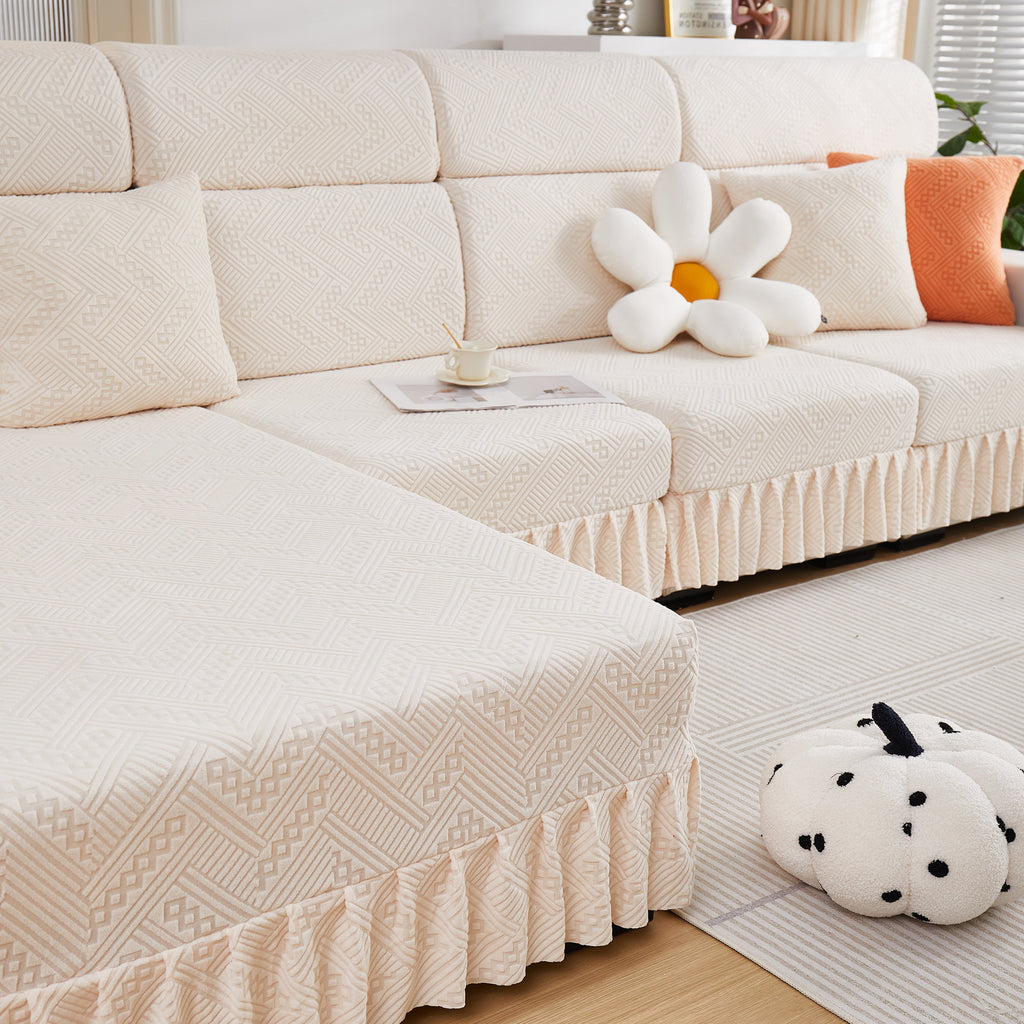 Stretchable Chaise Lounge Sofa Covers and Couch Seat Covers with Skirt for Sectional Couches