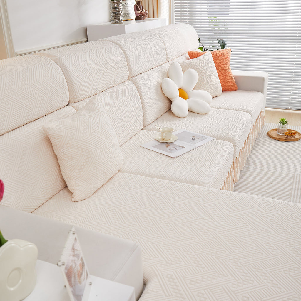 Stretchable Chaise Lounge Sofa Covers and Couch Seat Covers with Skirt for Sectional Couches