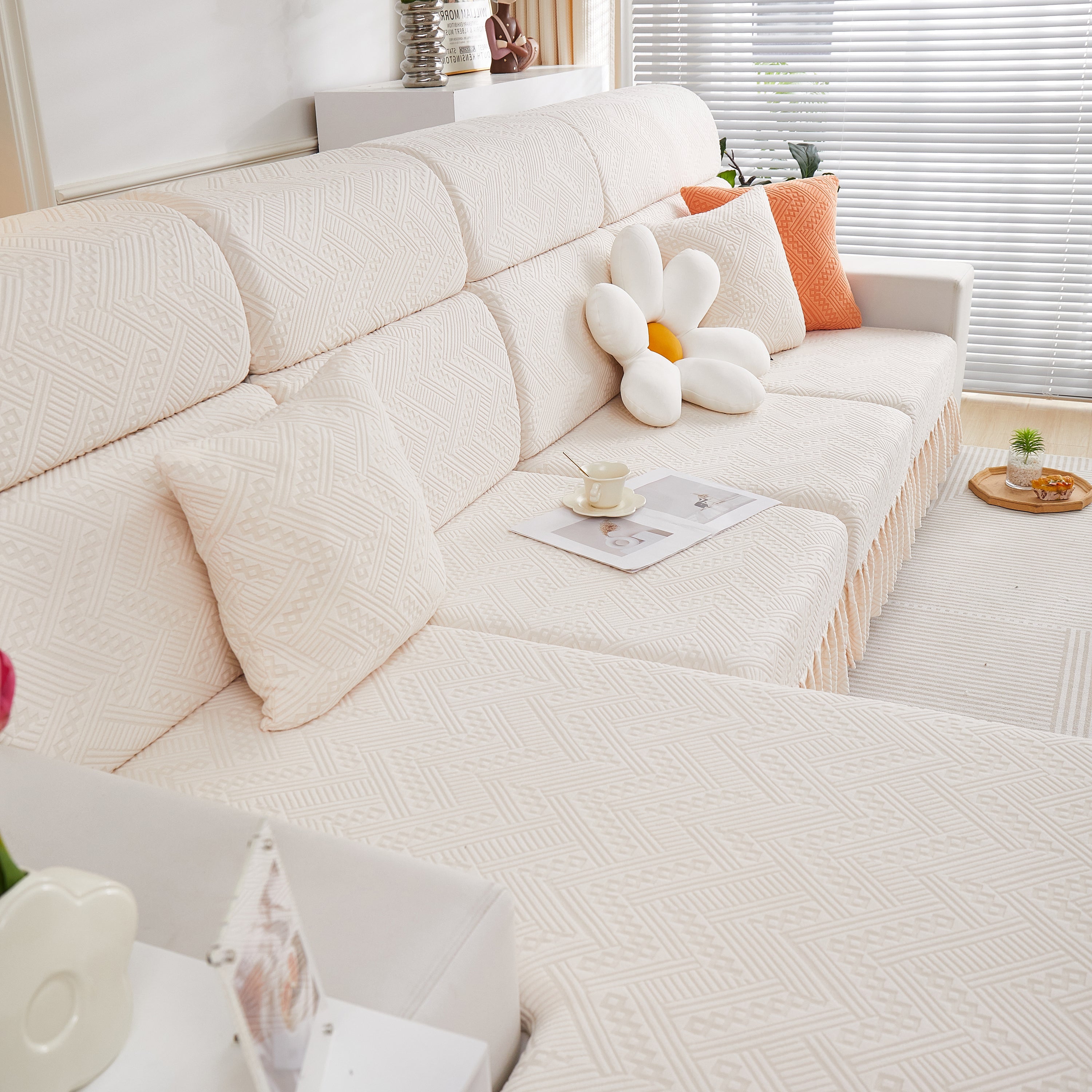 Stretchable Chaise Lounge Sofa Covers and Couch Seat Covers with Skirt for Sectional Couches