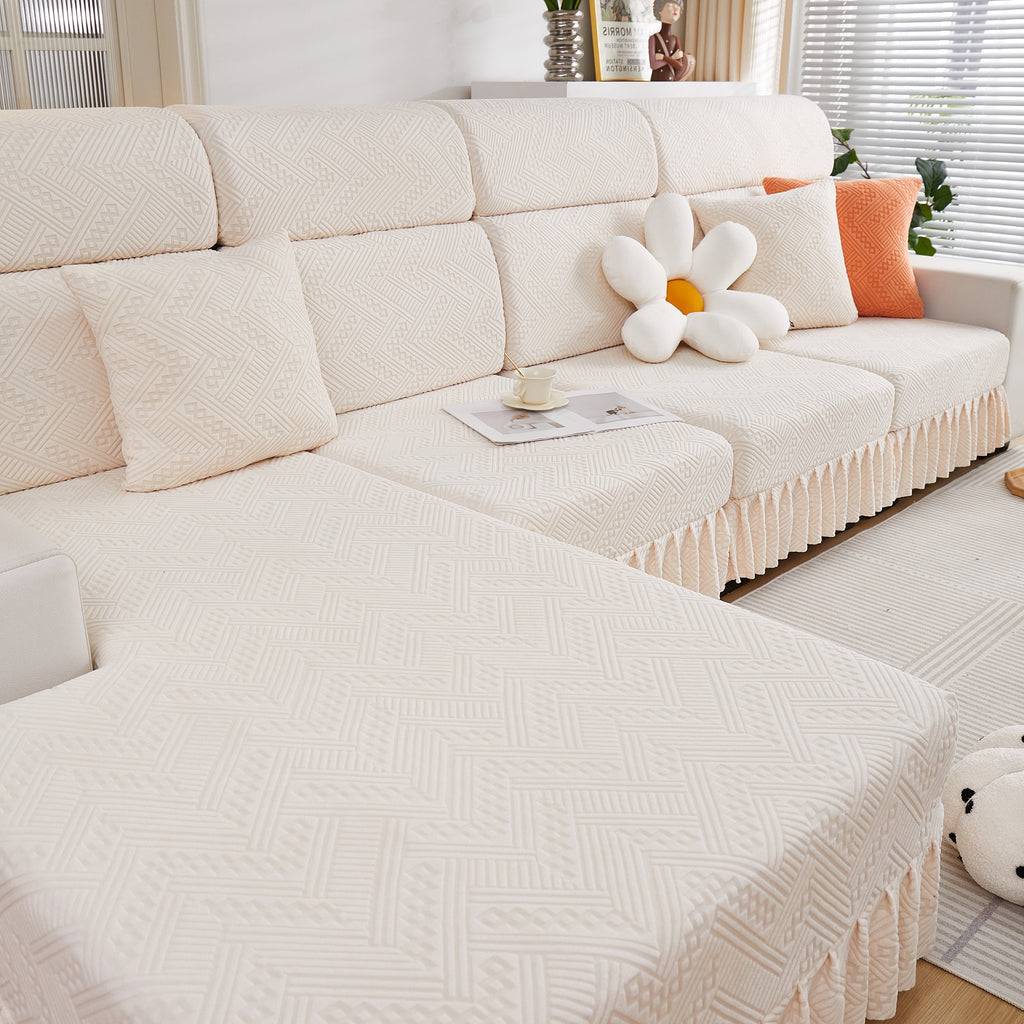 Stretchable Chaise Lounge Sofa Covers and Couch Seat Covers with Skirt for Sectional Couches