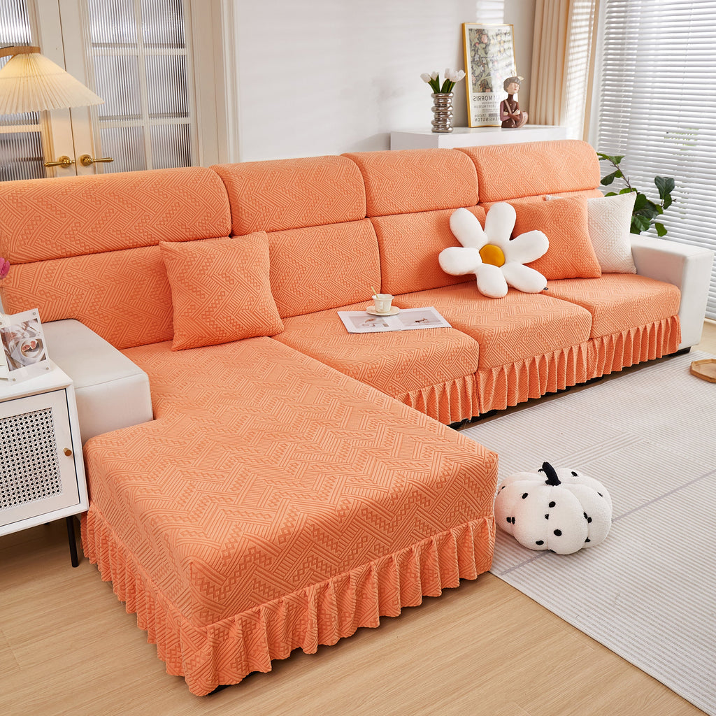 Stretchable Chaise Lounge Sofa Covers and Couch Seat Covers with Skirt for Sectional Couches