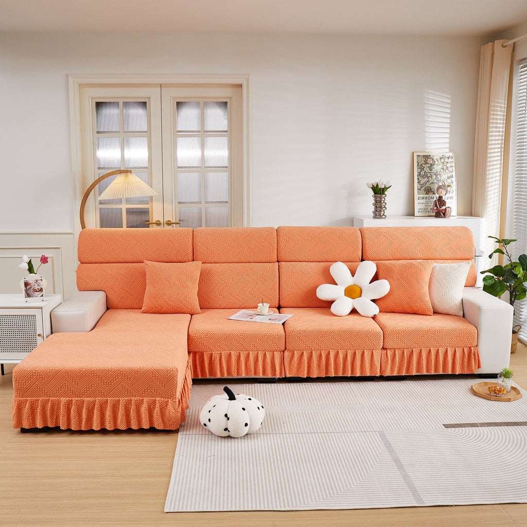 Stretchable Chaise Lounge Sofa Covers and Couch Seat Covers with Skirt for Sectional Couches