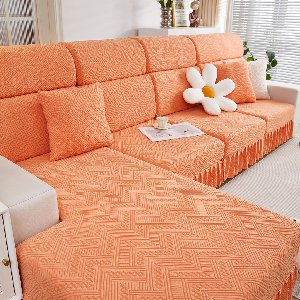 Stretchable Chaise Lounge Sofa Covers and Couch Seat Covers with Skirt for Sectional Couches