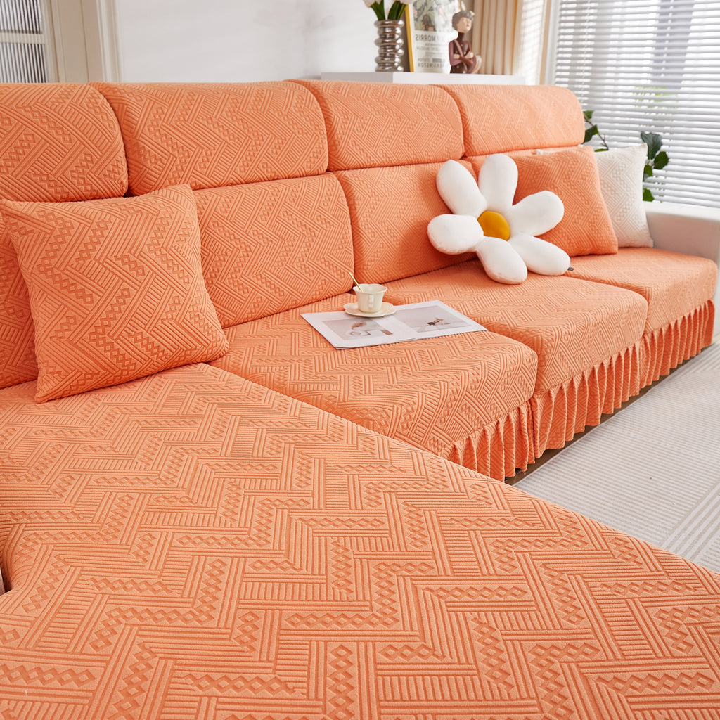 Stretchable Chaise Lounge Sofa Covers and Couch Seat Covers with Skirt for Sectional Couches