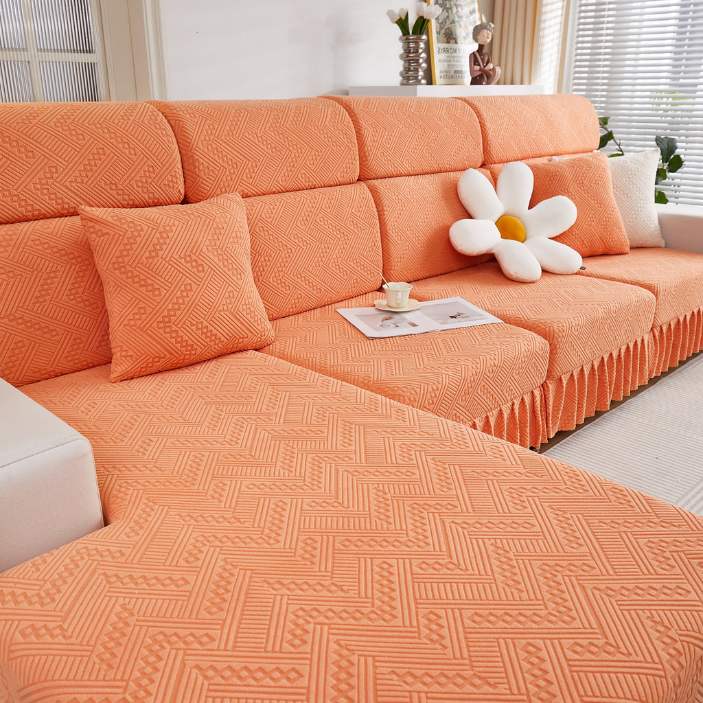 Stretchable Chaise Lounge Sofa Covers and Couch Seat Covers with Skirt for Sectional Couches