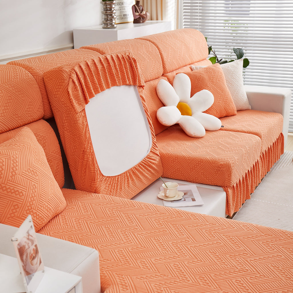 Stretchable Chaise Lounge Sofa Covers and Couch Seat Covers with Skirt for Sectional Couches