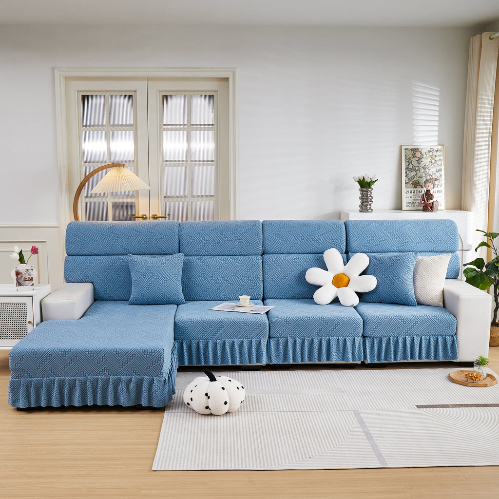 Stretchable Chaise Lounge Sofa Covers and Couch Seat Covers with Skirt for Sectional Couches