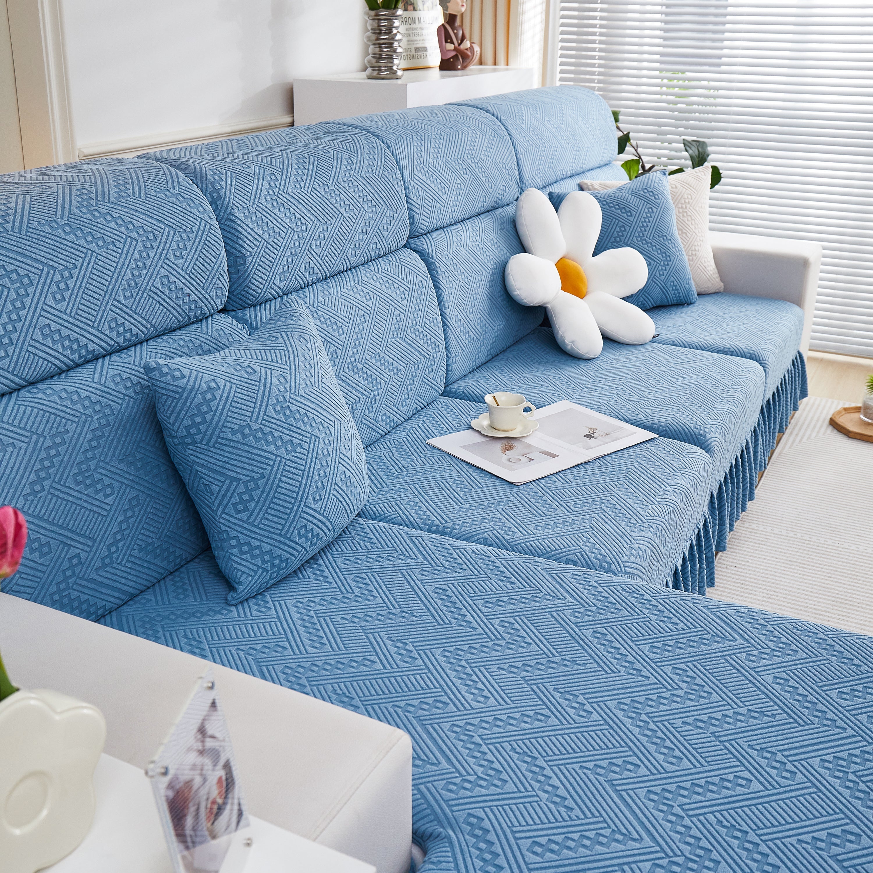 Stretchable Chaise Lounge Sofa Covers and Couch Seat Covers with Skirt for Sectional Couches