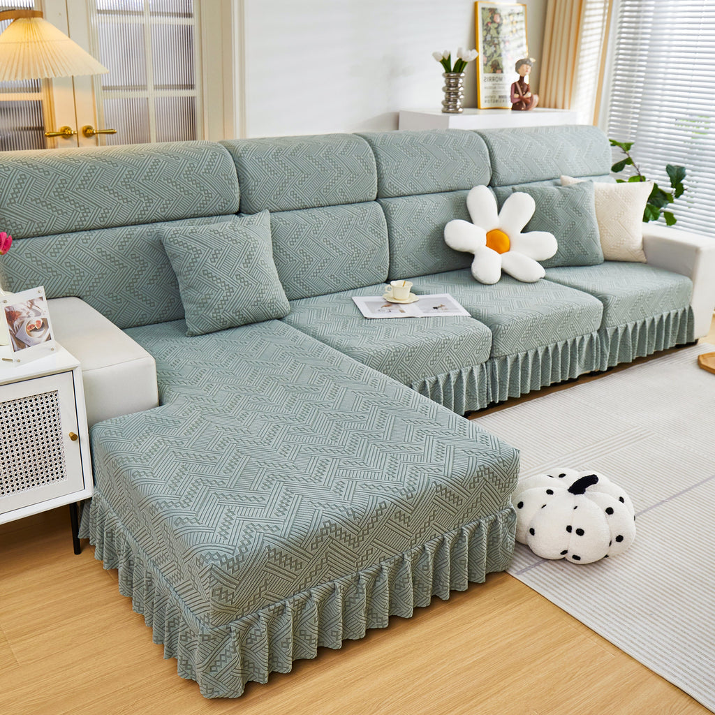 Stretchable Chaise Lounge Sofa Covers and Couch Seat Covers with Skirt for Sectional Couches