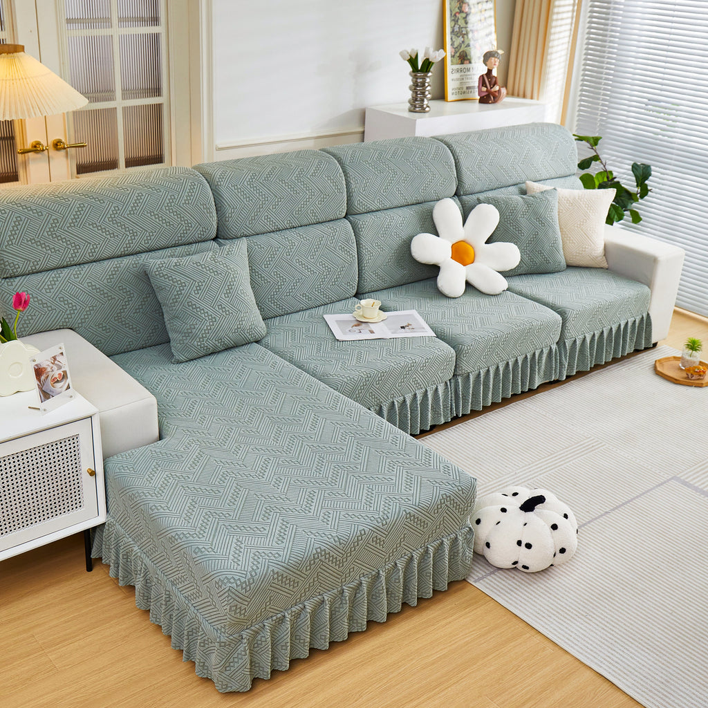 Stretchable Chaise Lounge Sofa Covers and Couch Seat Covers with Skirt for Sectional Couches