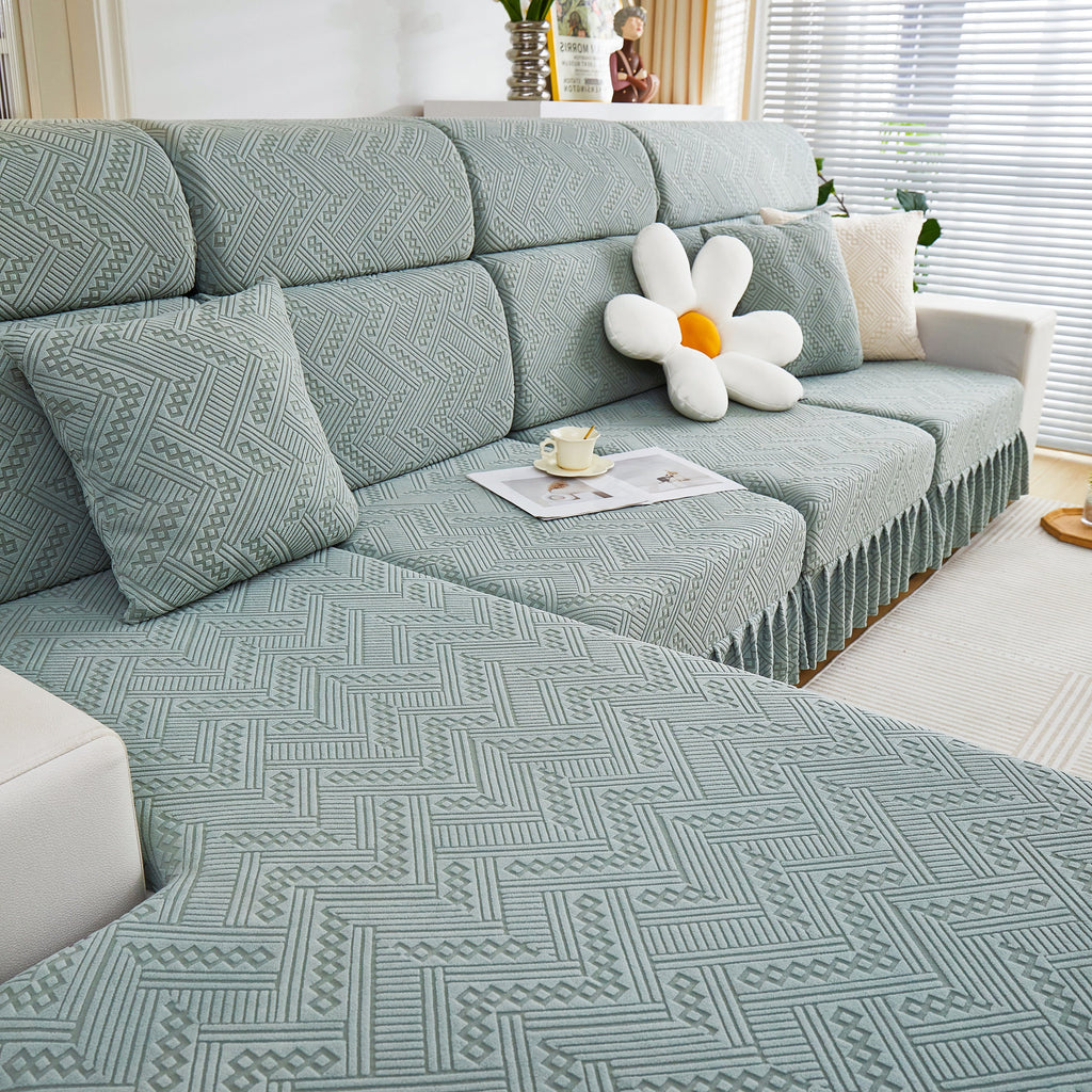 Stretchable Chaise Lounge Sofa Covers and Couch Seat Covers with Skirt for Sectional Couches