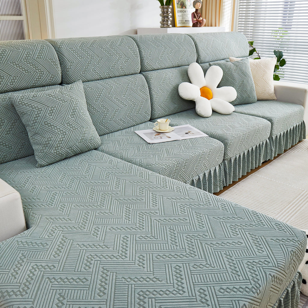 Stretchable Chaise Lounge Sofa Covers and Couch Seat Covers with Skirt for Sectional Couches