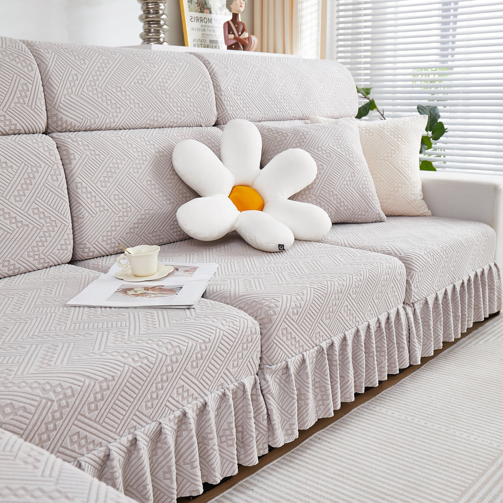 Stretchable Chaise Lounge Sofa Covers and Couch Seat Covers with Skirt for Sectional Couches