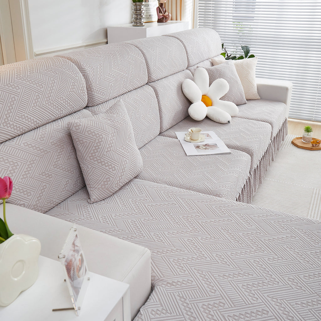 Stretchable Chaise Lounge Sofa Covers and Couch Seat Covers with Skirt for Sectional Couches