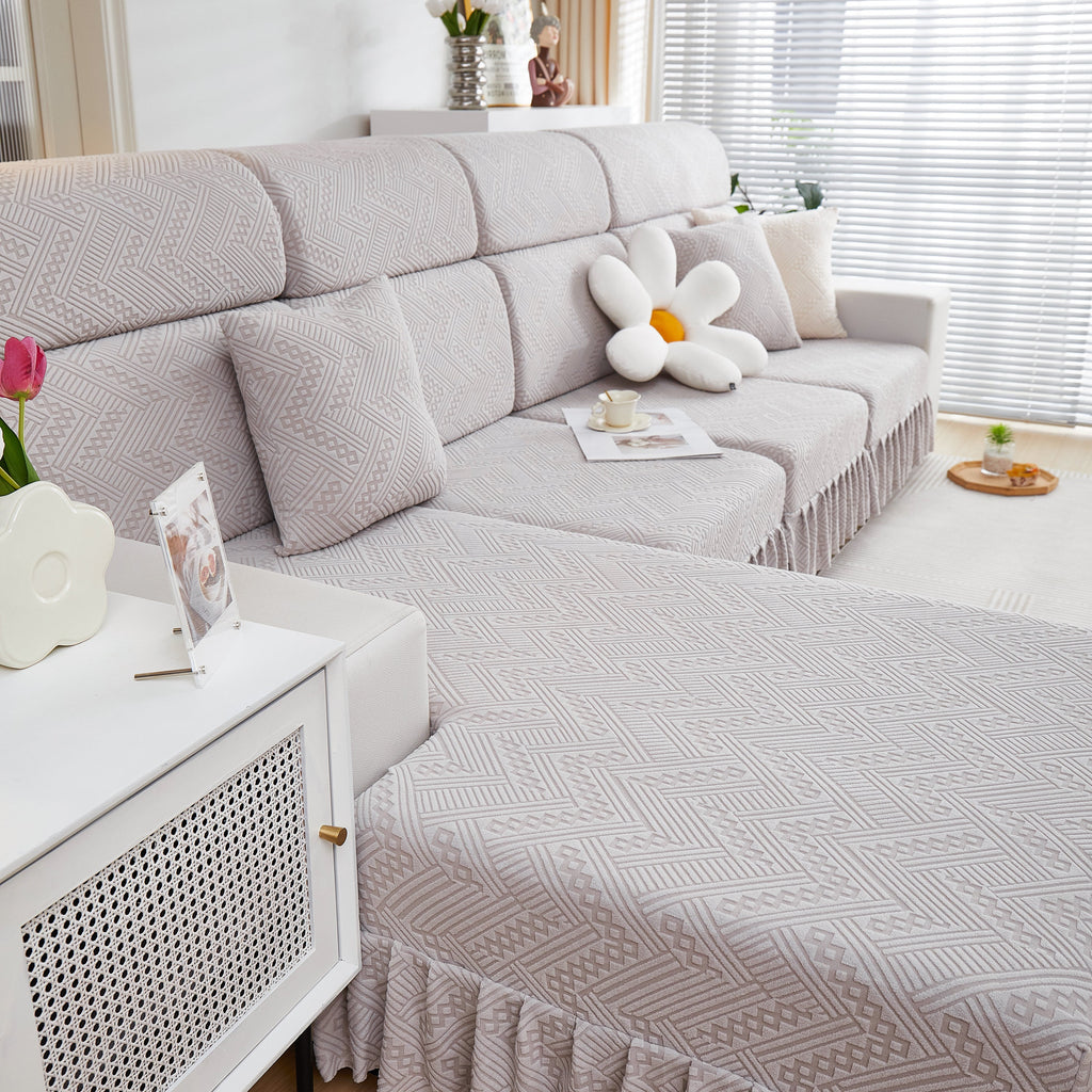 Stretchable Chaise Lounge Sofa Covers and Couch Seat Covers with Skirt for Sectional Couches