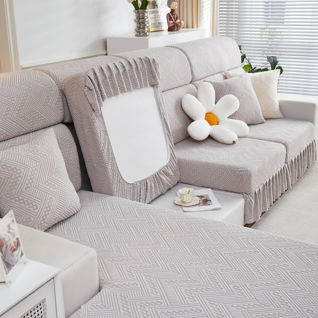 Stretchable Chaise Lounge Sofa Covers and Couch Seat Covers with Skirt for Sectional Couches