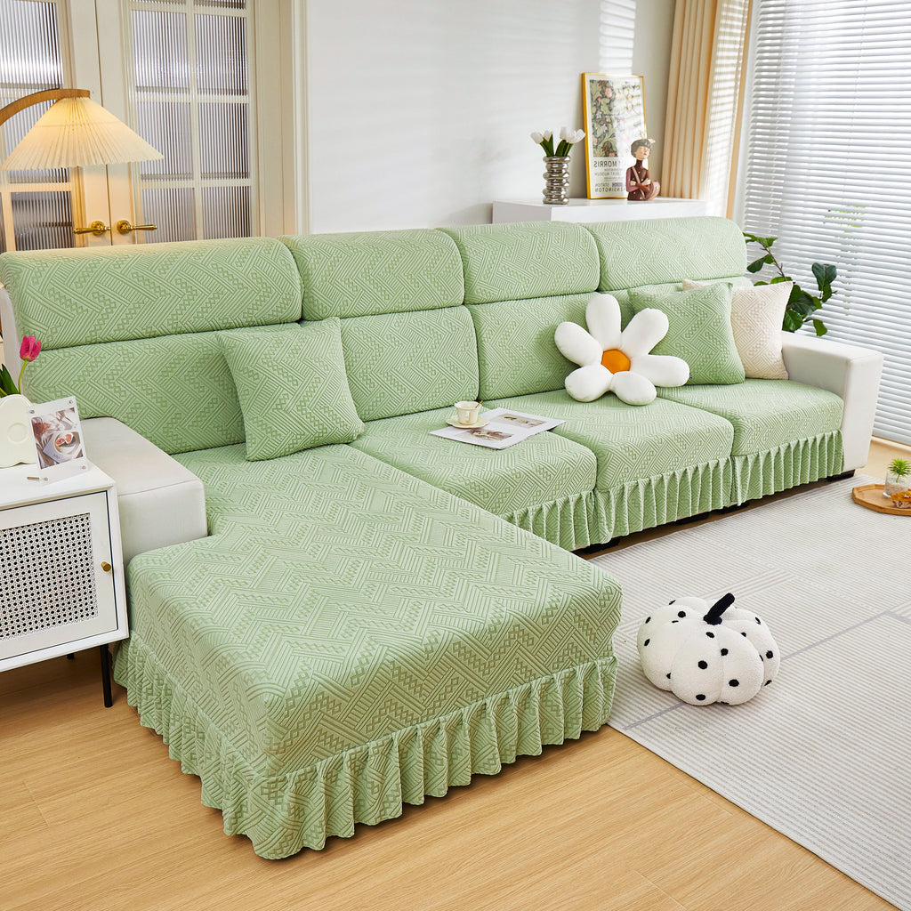 Stretchable Chaise Lounge Sofa Covers and Couch Seat Covers with Skirt for Sectional Couches