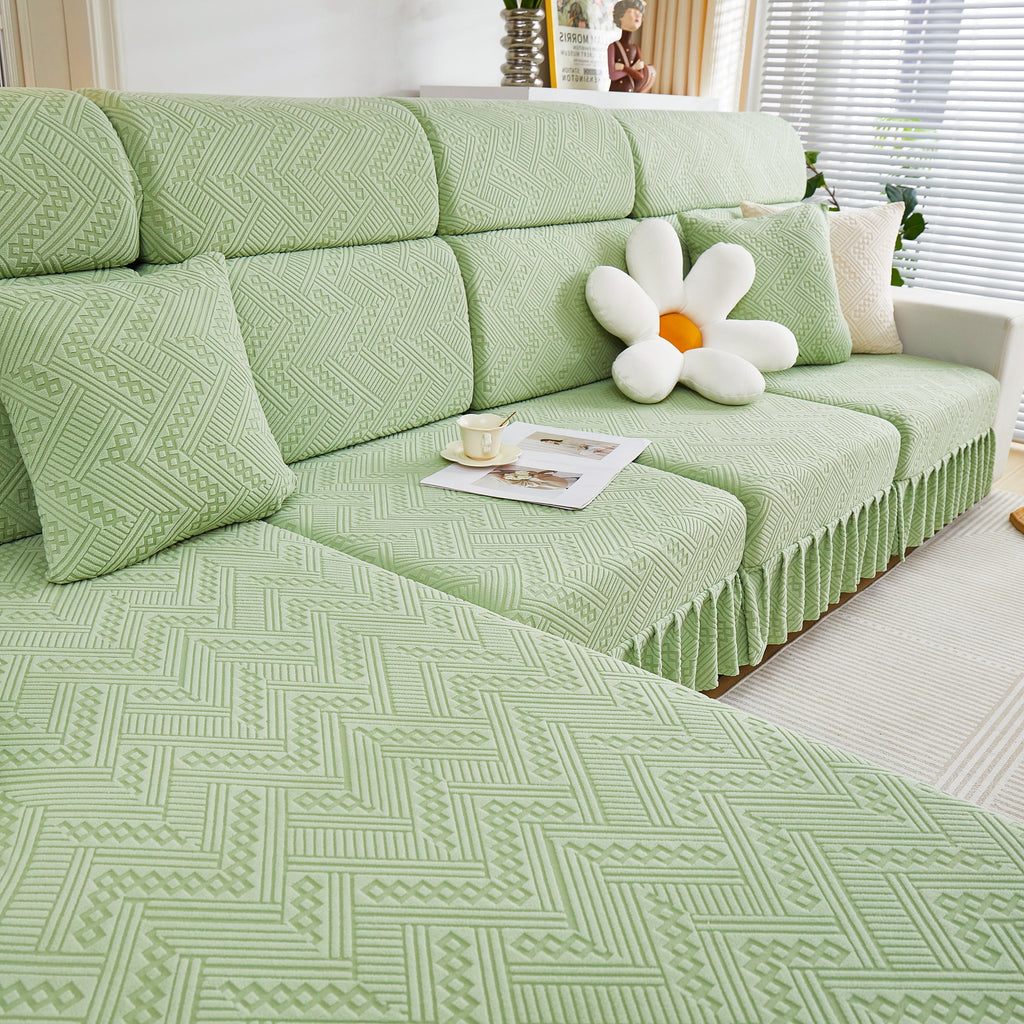 Stretchable Chaise Lounge Sofa Covers and Couch Seat Covers with Skirt for Sectional Couches