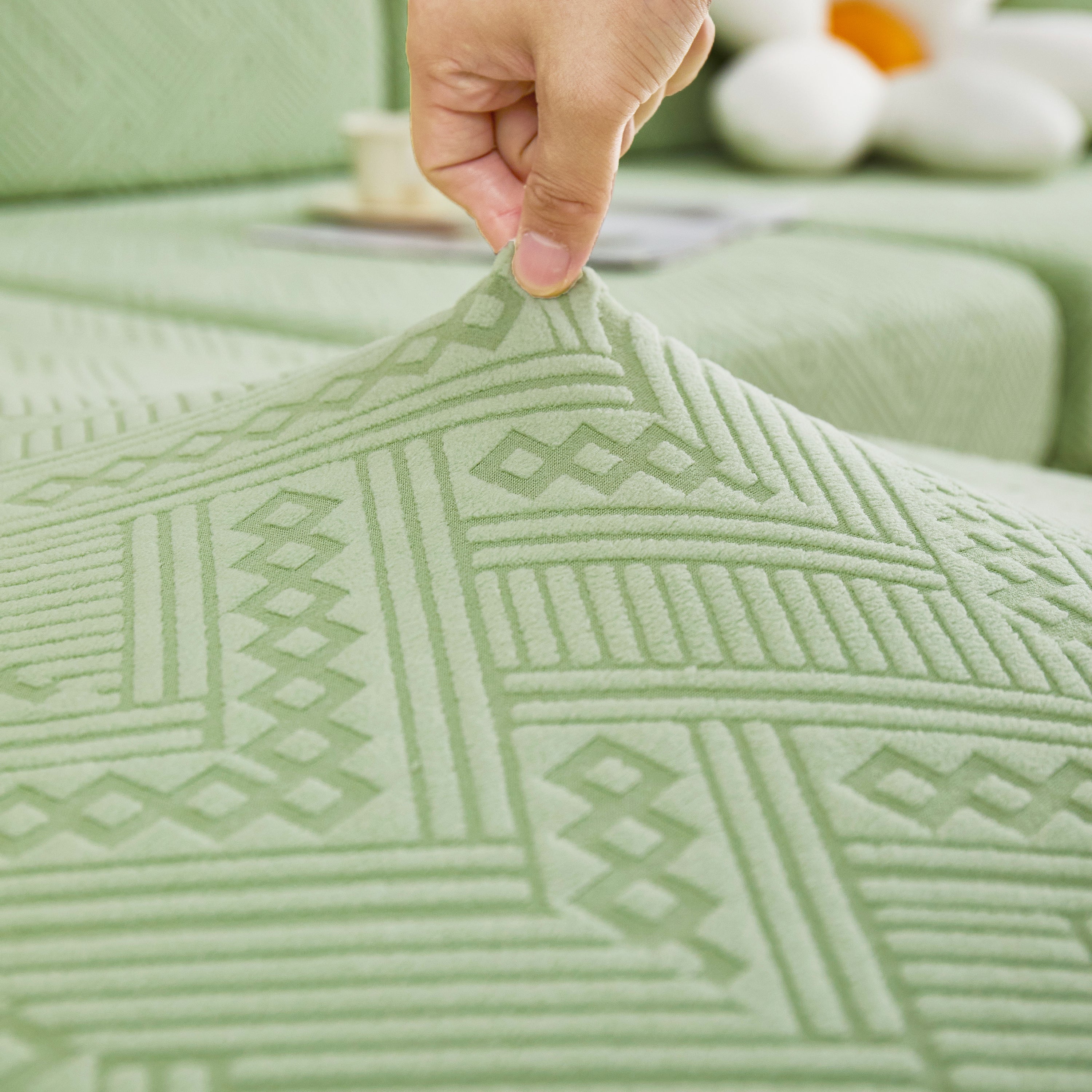 Stretchable Chaise Lounge Sofa Covers and Couch Seat Covers with Skirt for Sectional Couches