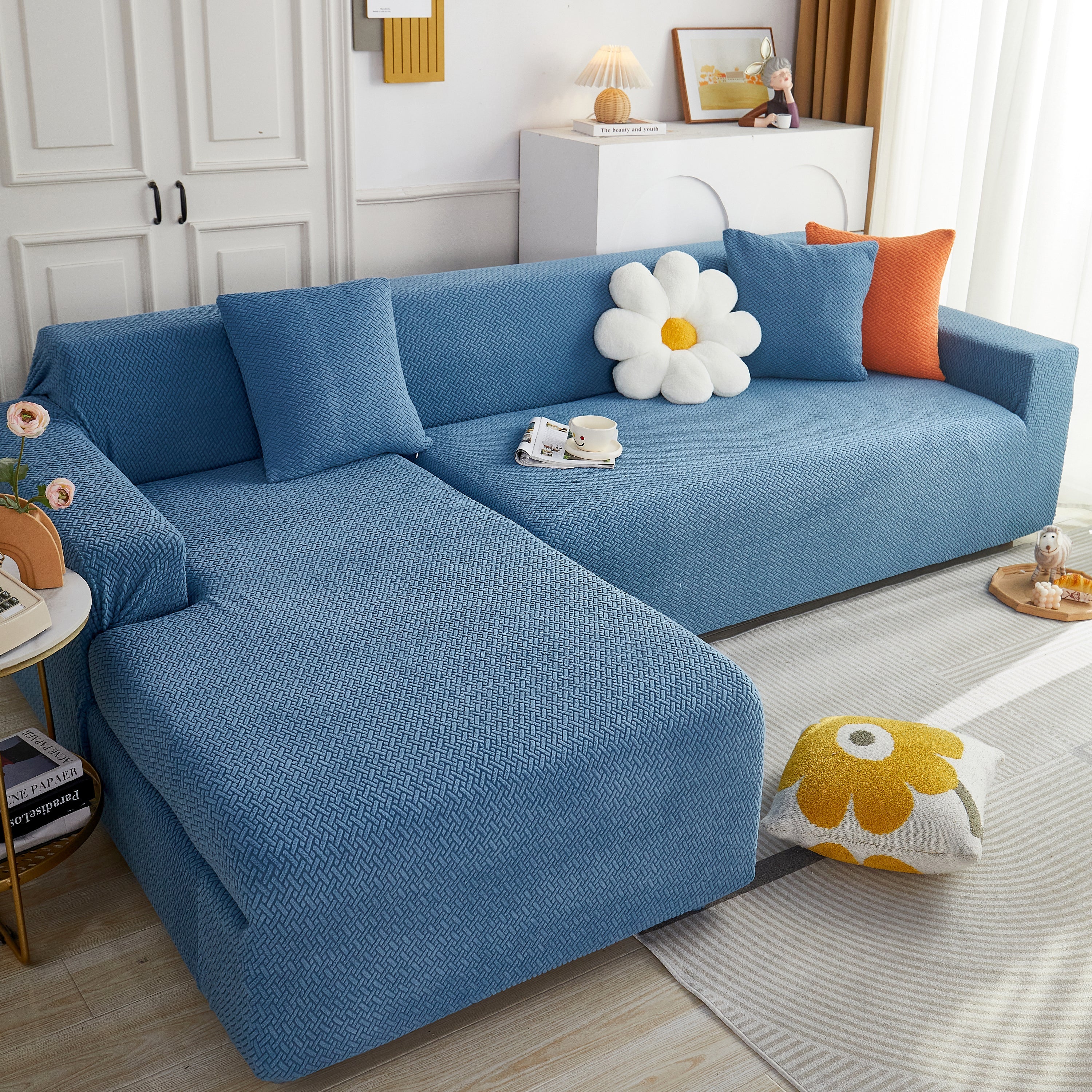 L Shape Couch Covers Stretch Slipcovers Furniture Protector with 1pcs Free Pillowcases