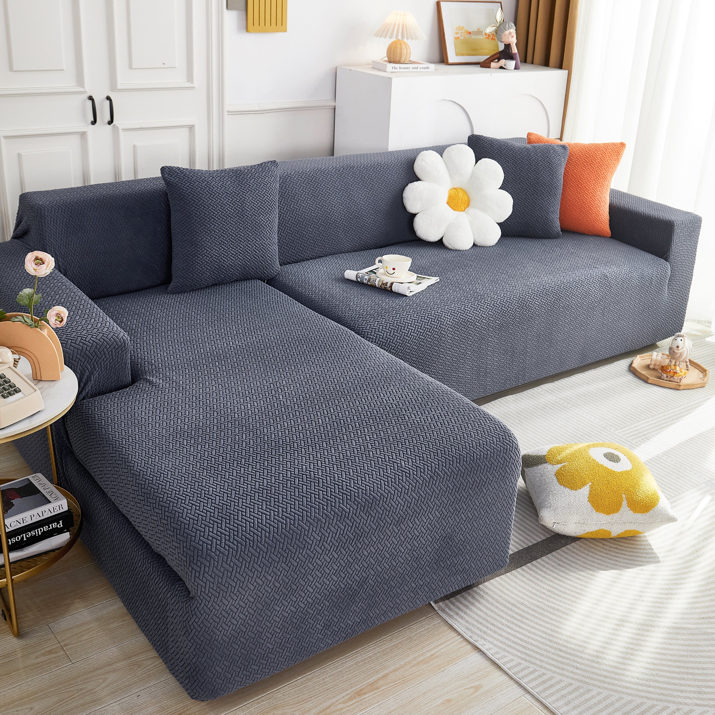 L Shape Couch Covers Stretch Slipcovers Furniture Protector with 1pcs Free Pillowcases