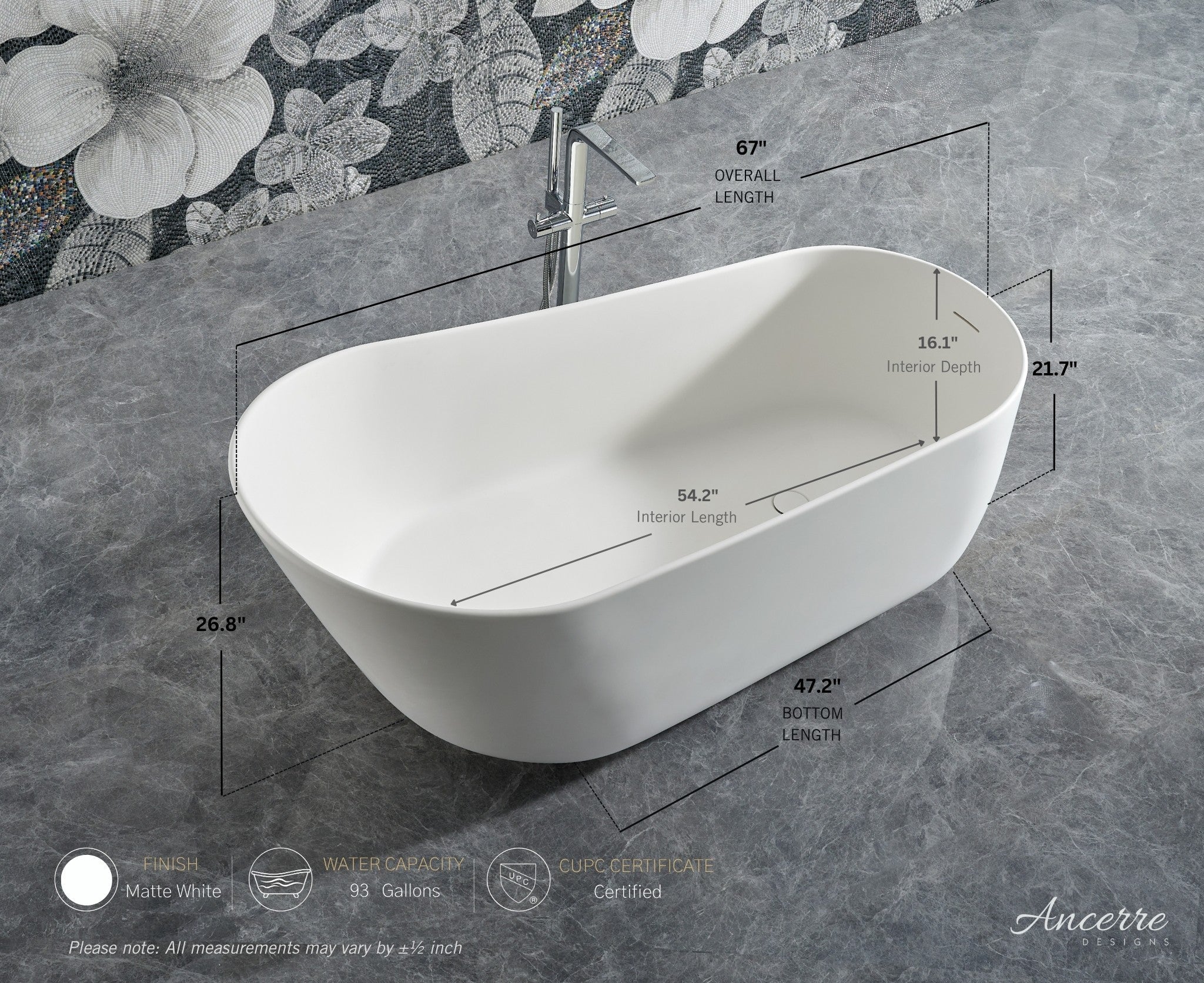Whitmore Freestanding Solid Surface Bathtub