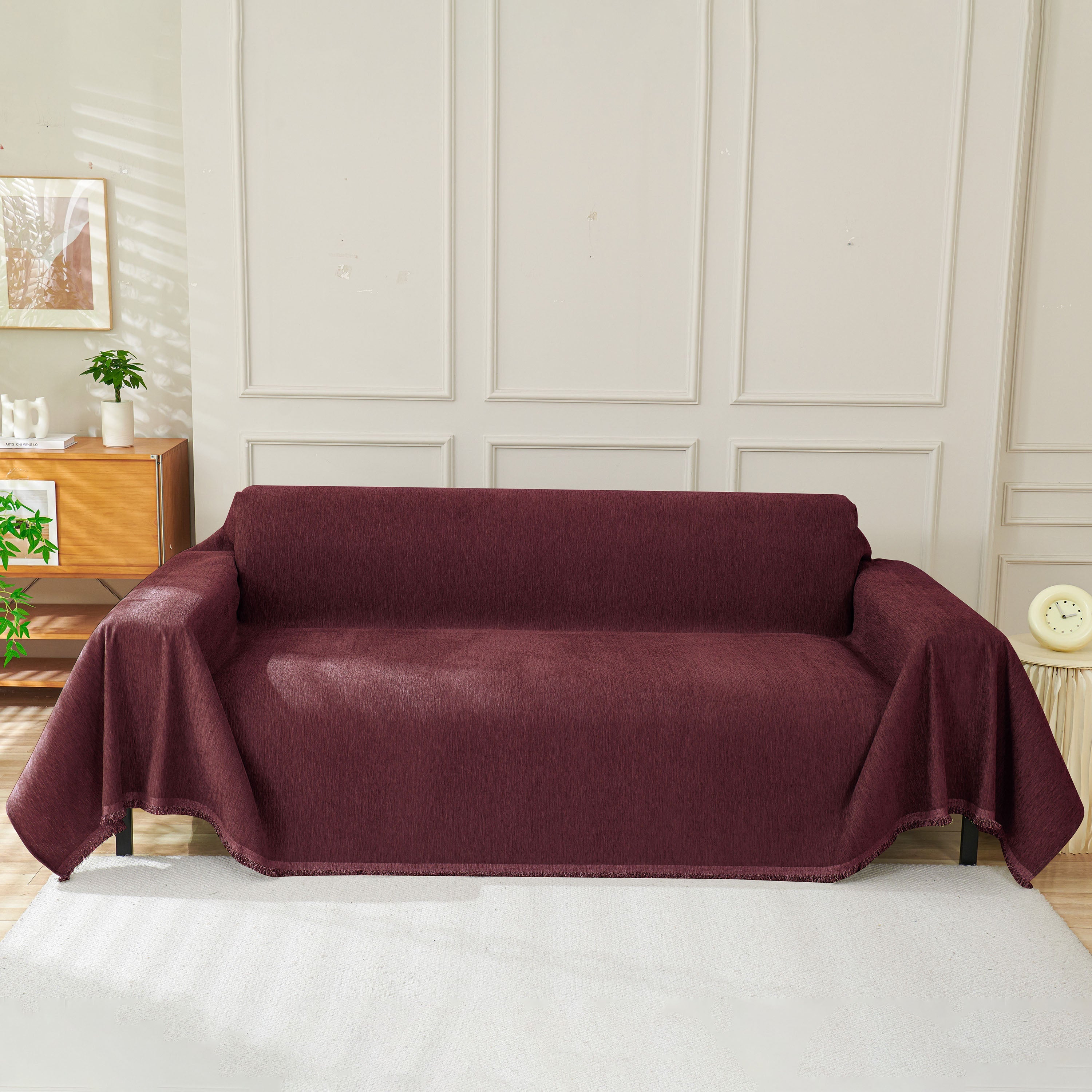 Solid Color Chenille Sofa Throw Blanket, Soft & Plush Decorative Couch Throw Cover