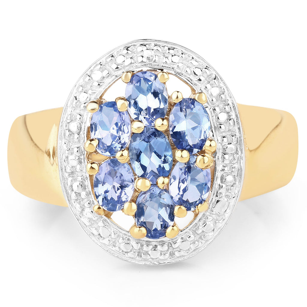 14K Yellow Gold Plated 1.19 Carat Genuine Tanzanite .925 Sterling Silver Ring