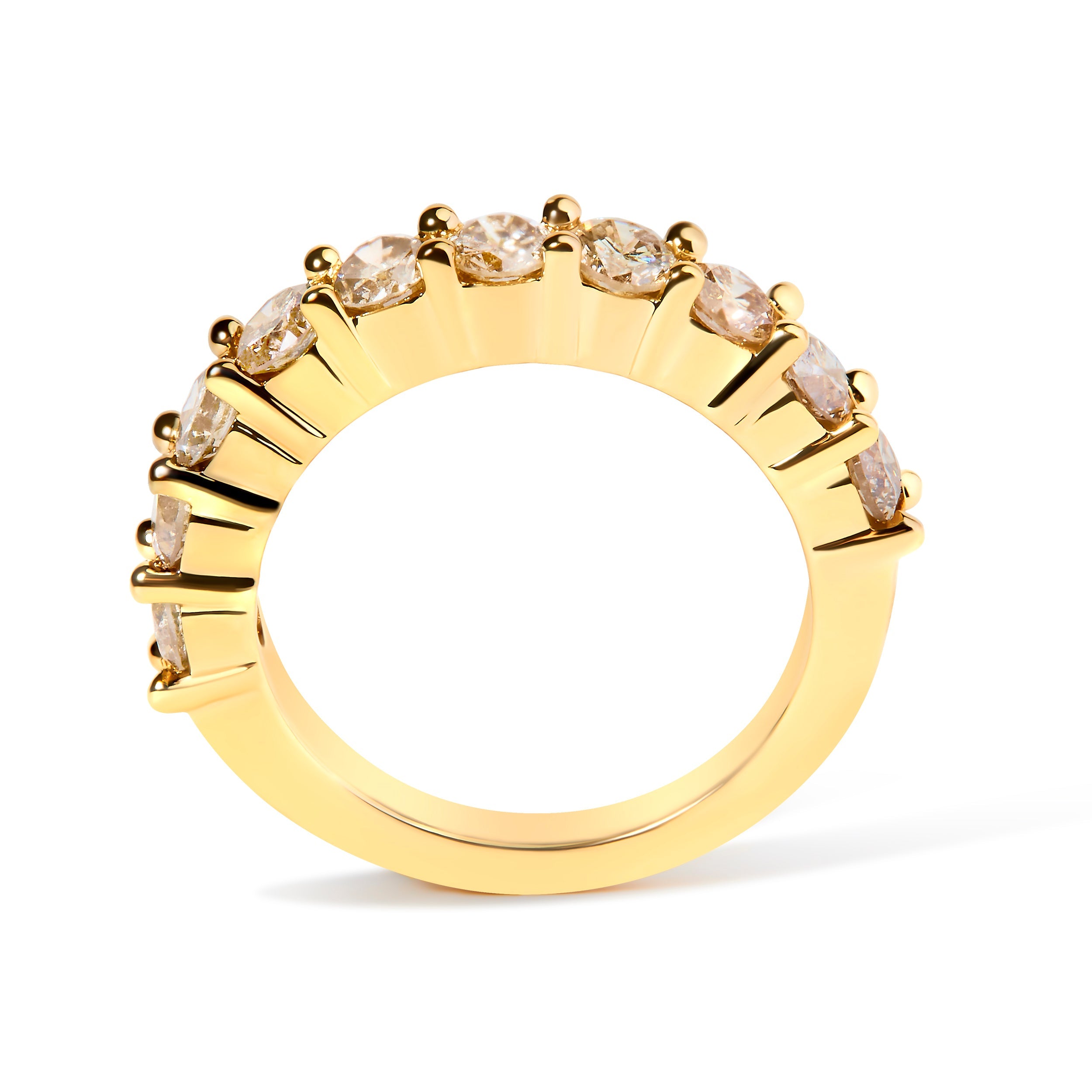 14K Yellow Gold Plated .925 Sterling Silver 2.0 Cttw Round Brilliant Cut Diamond 10 Stone Anniversary Band Ring (J-K Color, I1-I2 Clarity) - Size 6